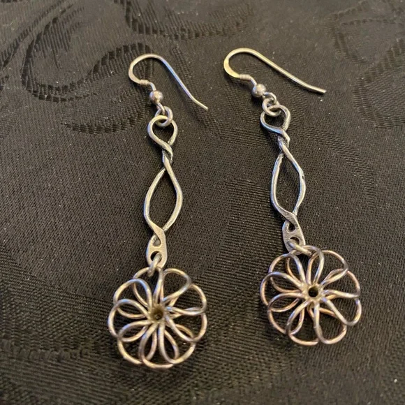 Sterling Silver Floral Drop Earrings - 2.5 Inches Women Jewelry - Picture 1 of 3